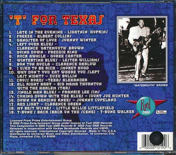 Johnny Winter, Clarence Gatemouth Brown, Lightnin' Hopkins, Freddie King, Etc. - T For Texas: Texas Blues Masters Volume 1 (CD)