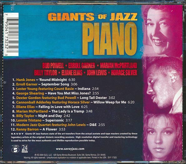 Lester Young, Hank Jones, Count Basie, Cannonball Adderley, Etc. - Giants Of JazzL Piano (24-bit mastering) (CD)