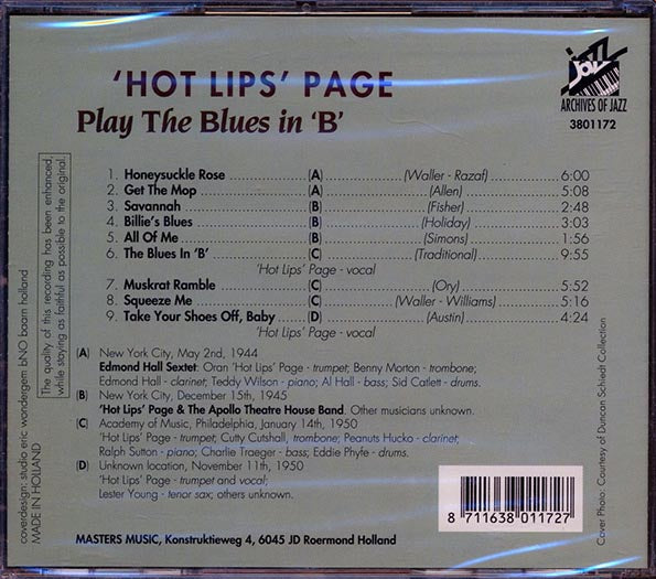 Hot Lips Page - Play The Blues In 'B' (CD)