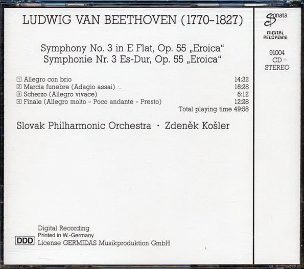 Beethoven - Symphony No. 3 Eroica: Slovak Philharmonic Orchestra, Zdenek Kosler (CD)