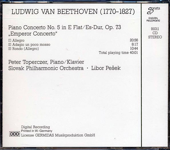 Beethoven - Piano Concerto No. 5 Emperor Concerto: Sloval Philharmonic Orchestra, Libor Pesek (CD)