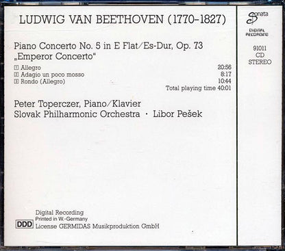 Beethoven - Piano Concerto No. 5 Emperor Concerto: Sloval Philharmonic Orchestra, Libor Pesek (CD)