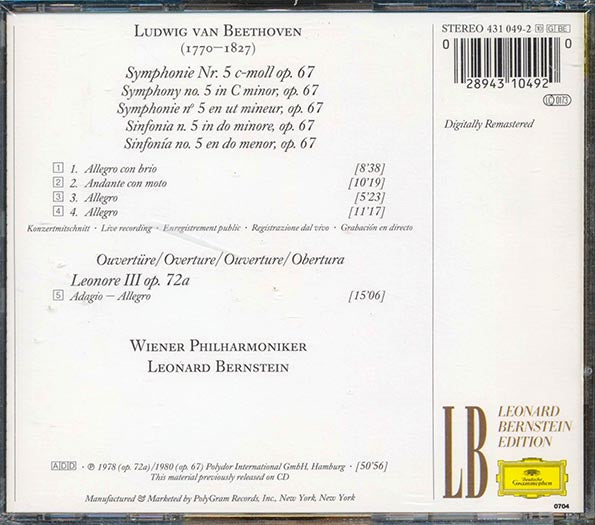 Beethoven - Symphony No. 5, Leonore Overture No. 3: Vienna Philharmonic Orchestra (CD)
