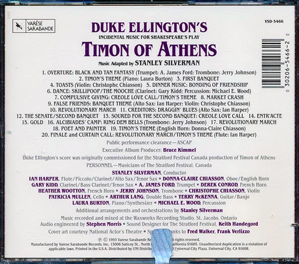 Stanley Silverman - Duke Ellington's Incidental Music For Shakespeare's Play Timon Of Anthens (CD)