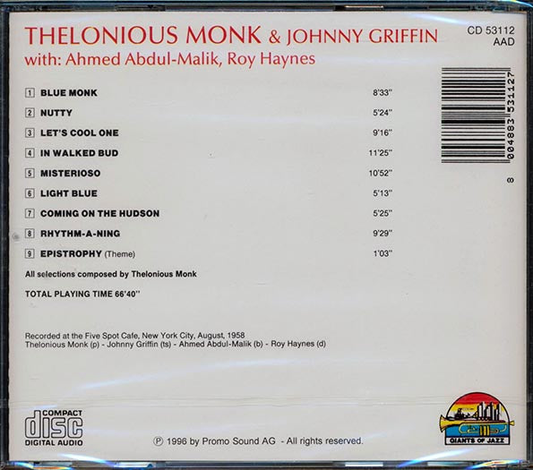 Thelonious Monk, Johnny Griffin - At The Five Spot Cafe, New York City, August 1958 (CD)