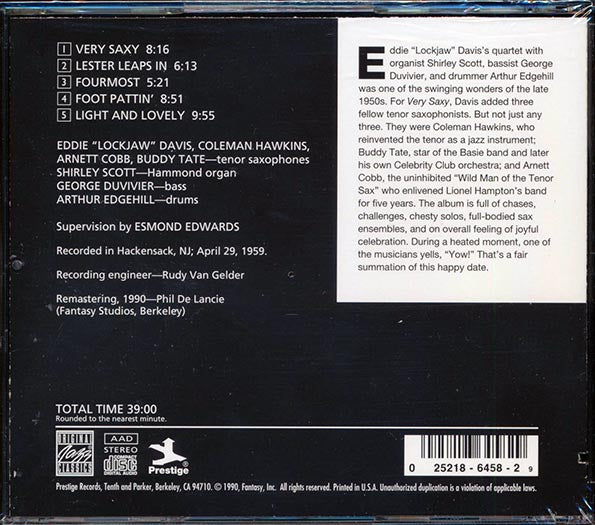 Eddie Lockjaw Davis, Buddy Tate, Coleman Hawkins, Arnett Cobb - Very Saxy (CD)