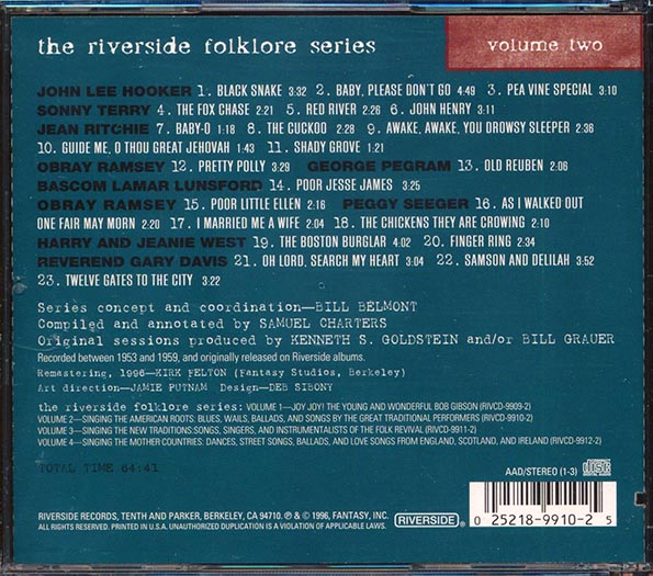 Sonny Terry, John Lee Hooker, Jean Ritchie, Etc. - Singing The American Roots: The Riverside Folklore Serious Volume 2 (23 tracks) (CD)