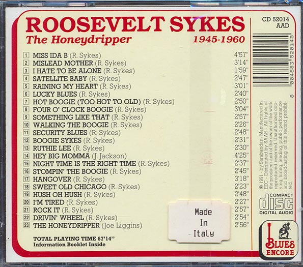Roosevelt Sykes - The Honeydripper (23 tracks) (CD)
