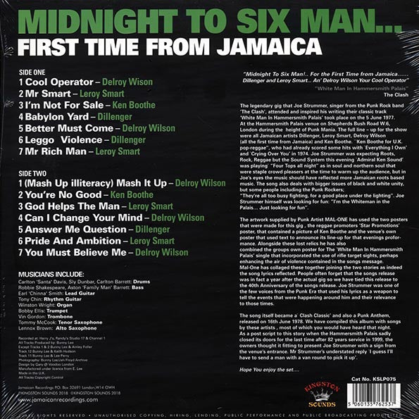 Dillinger, Delroy Wilson, Ken Boothe, Leroy Smart,  Etc. - Midnight To Six Man: First Time From Jamaica (LP) - PureSound Records