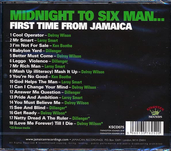 Dillinger, Delroy Wilson, Ken Boothe, Leroy Smart,  Etc. - Midnight To Six Man: First Time From Jamaica (CD)