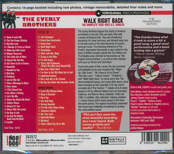 The Everly Brothers - Walk Right Back: The Complete 1956-1962 US Singles (51 tracks) (+11 bonus tracks) (2xCD) (incl. 16-page booklet) (remastered) (CD)