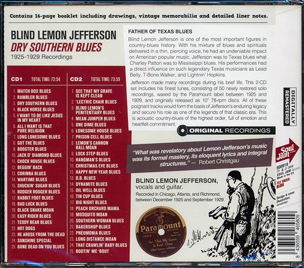 Blind Lemon Jefferson - Dry Southern Blues: 1925-1929 Recordings (50 tracks) (2xCD) (incl. 16-page booklet) (CD)