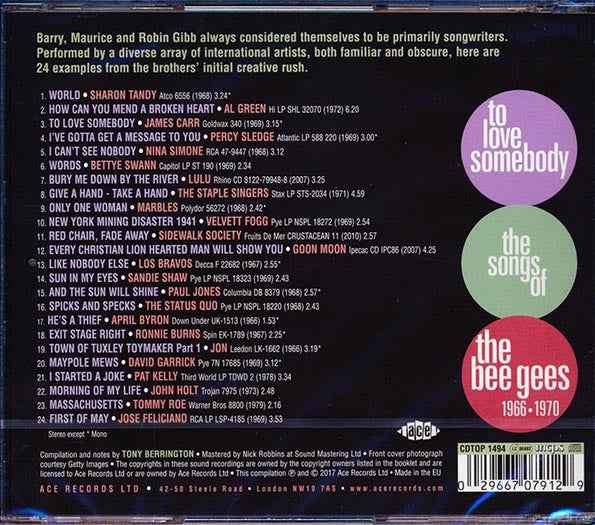 Al Green, Velvett Fogg, Goon Moon, Percy Sledge, Etc. - To Love Somebody: The Songs Of The Bee Gees 1966-1970 (24 tracks) (incl. large booklet) (CD)
