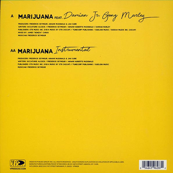 Jah Cure, Damian Marley - Marijuana  /  Marijuana Instrumental (7")