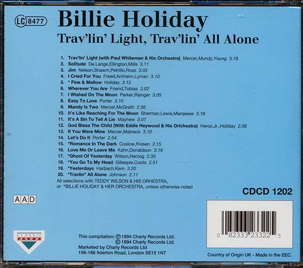 Billie Holiday - Trav'lin' Light, Trav'lin' All Alone (CD)