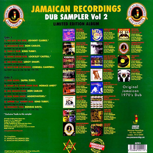 Don Carlos, Lacksley Castell, Johnny Clarke, Etc. - Jamaican Recordings Dub Sampler Volume 2 (LP) - PureSound Records