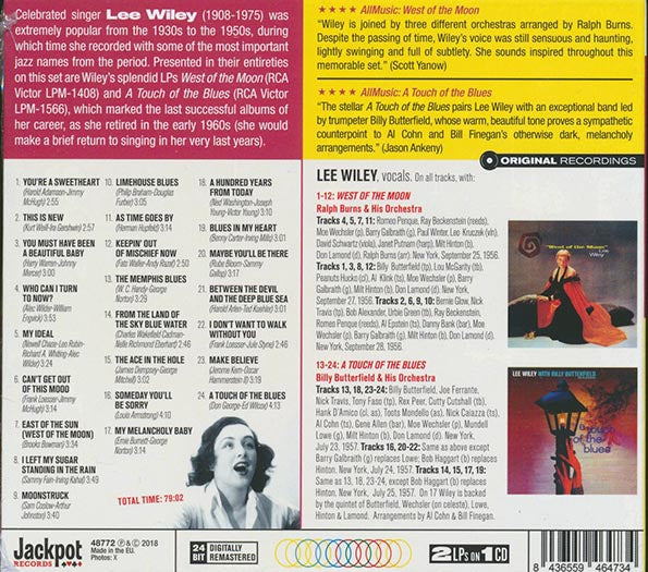 Lee Wiley - West Of The Moon + A Touch Of The Blues (2 albums on 1 CD) (24 tracks) (ltd. ed.) (deluxe 3-fold digipak) (24-bit mastering) (CD)