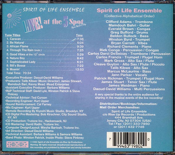 Spirit Of Life Ensemble - Live At The 5 Spot (CD)