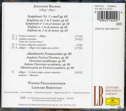 Johannes Brahms, Vienna Philharmonic Orchestra - Symphony No. 1, Acedemic Festival Overture (CD)