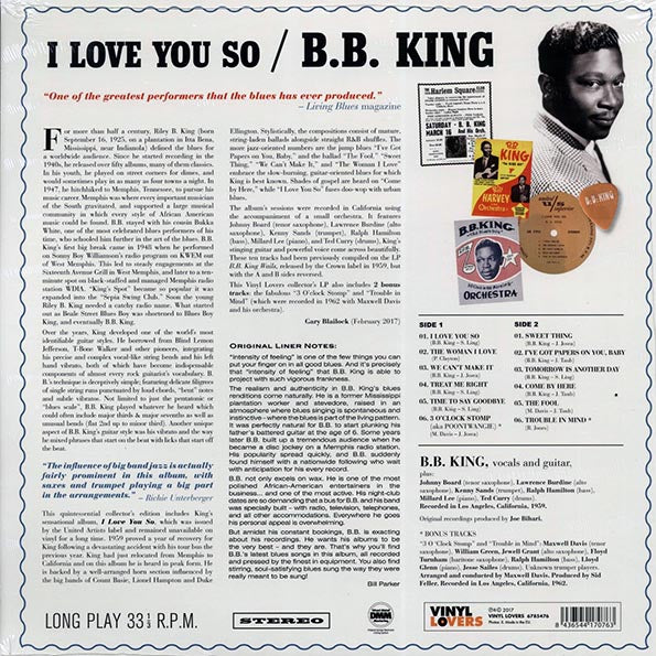 BB King - I Love You So (+2 bonus tracks) (ltd. ed.) (180g) - PureSound Records
