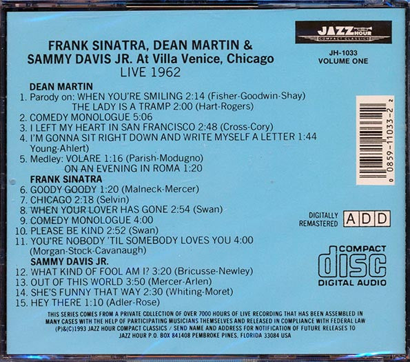 Frank Sinatra, Dean Martin, Sammy Davis Jr. - At Villa Venice, Chicago Live 1962 Volume 1 (CD)