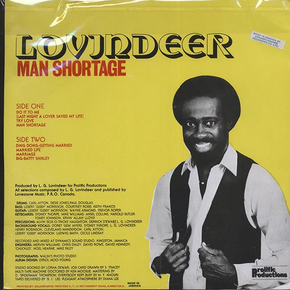 Lovindeer - Man Shortage (Jamaica press) (LP) - PureSound Records