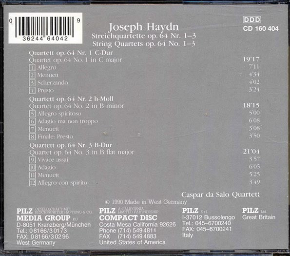 Joseph Haydn, Caspar Da Salo Quartett - Streichquartette Op. 64 Nr 1-3 (CD)