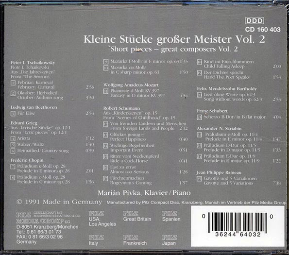 Marian Pivka - Short Pieces: Great Composers Volume 2 (CD)