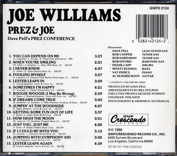 Joe Williams, Prez & Joe - Dave Pell's Prez Conference In Celebration Of Lester Young (CD)