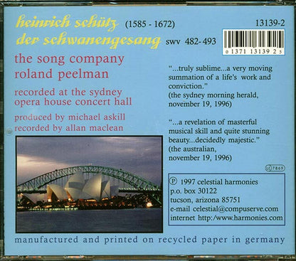 The Song Company, Roland Peelman - Heinric Schutz Der Schwanengesang: The Swan Song 482-493 (CD)