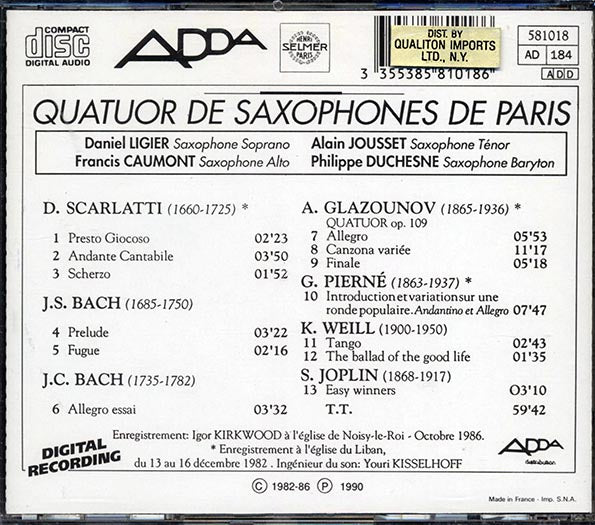 Quatuor De Saxophones De Paris - Quatuor De Saxophones De Paris (CD)