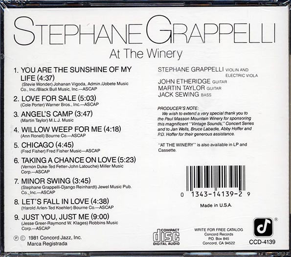 Stephane Grappelli - At The Winery (CD)