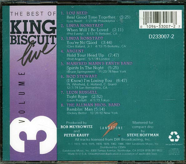 Lou Reed, Linda Ronstadt, Manfred Mann's Earth Band, Allman Brothers Band, Etc. - The Best Of King Biscuit Live Volume 3 (CD)