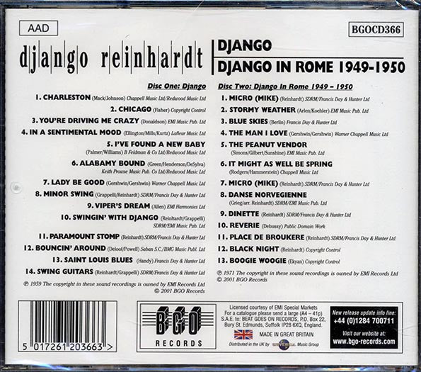 Django Reinhardt - Django + Django In Rome 1949-1950 (2 albums on 2 CDs) (27 tracks) (CD)