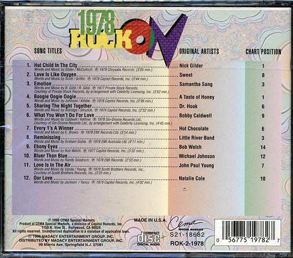 Sweet, A Taste Of Honey, Bob Welch, Etc. - Rock On 1978 (CD)