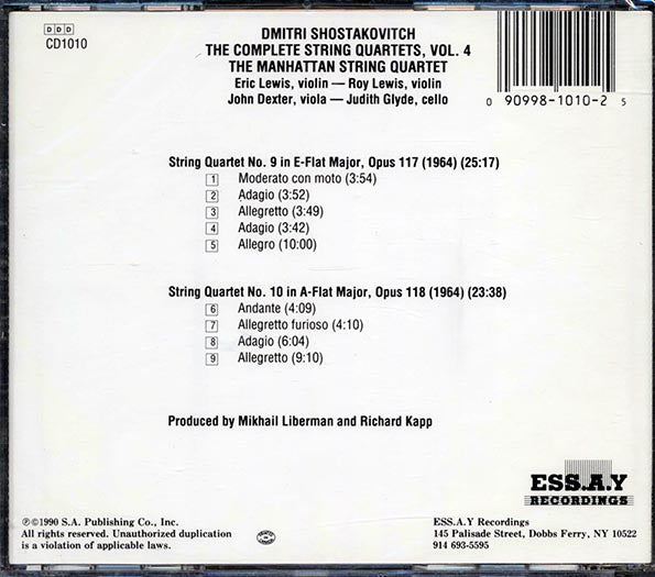 Shostakovitch, Manhattan String Quartet - Complete String Quartets Vol. 4: Nos. 9,10 (CD)