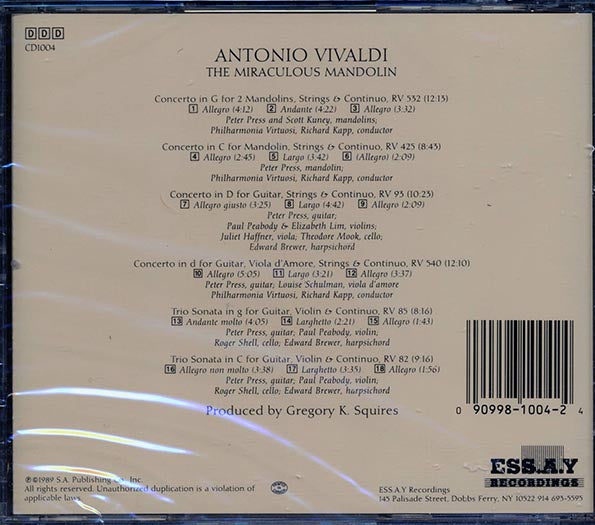 Vivaldi, Peter Press, Philharmonia Virtuosi, Richard Kapp - The Miraculous Mandolin: Concertos And Sonatas For Mandolin And Guitar (CD)