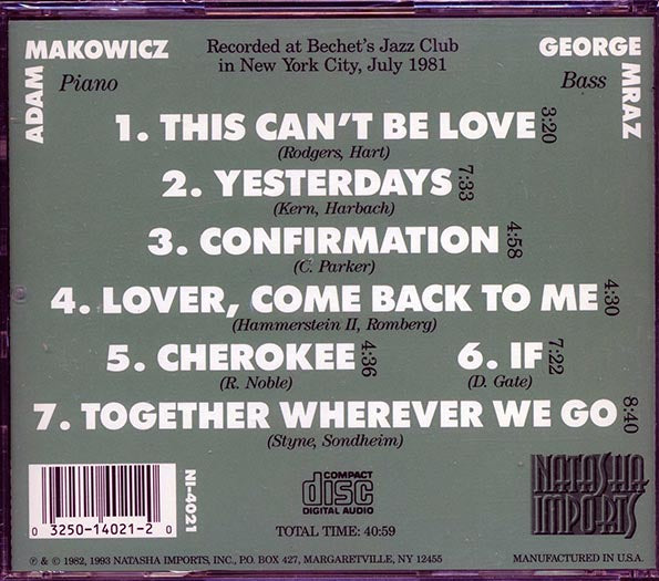 Adam Makowicz, George Mraz - Together Wherever We Go (CD)