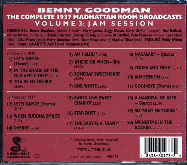 Benny Goodman - The Complete 1937 Madhattan Room Broadcasts Volume 3: Jam Session (CD)