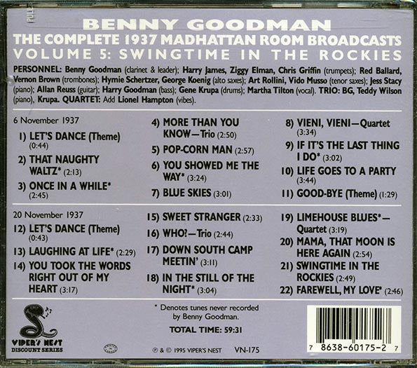 Benny Goodman - The Complete 1937 Madhattan Room Broadcasts Volume 5: Swingtime In The Rockies (CD)