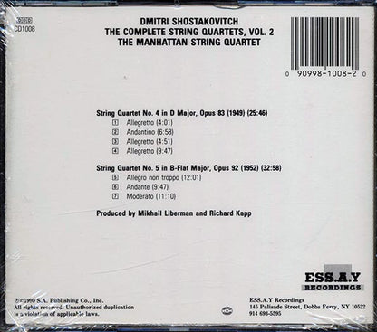Shostakovitch, Manhattan String Quartet - The Complete String Quartets Volume 2 Nos. 4 & 5 (CD)