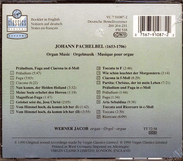 Johann Pachelbel, Werner Jacob - Music For Organ: Orgelmusik Musique Pour Orgue (CD)