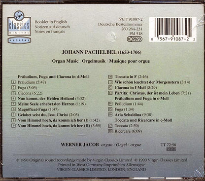 Johann Pachelbel, Werner Jacob - Music For Organ: Orgelmusik Musique Pour Orgue (CD)