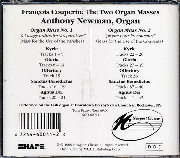 Francois Couperin, Anthony Newman - Francois Couperin: The Two Organ Masses (CD)