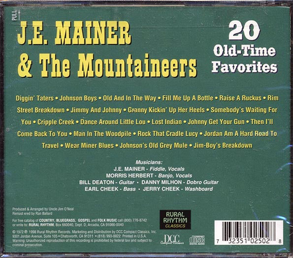 JE Mainer & The Mountaineers - 20 Old-Time Favorites (20 tracks) (CD)