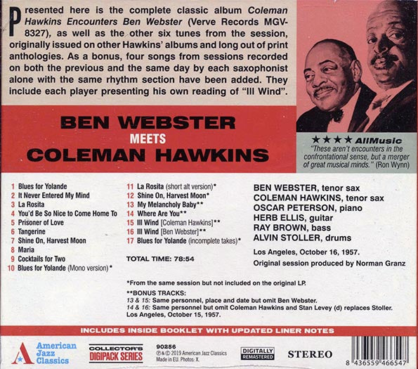 Ben Webster, Coleman Hawkins - Ben Webster Meets Coleman Hawkins: With Oscar Peterson, Herb Ellis, Ray Brown, Alvin Stoller (CD)