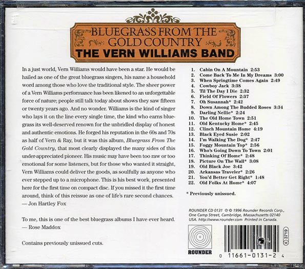 Vern Williams Band - Bluegrass From The Gold Country (22 tracks) (CD)