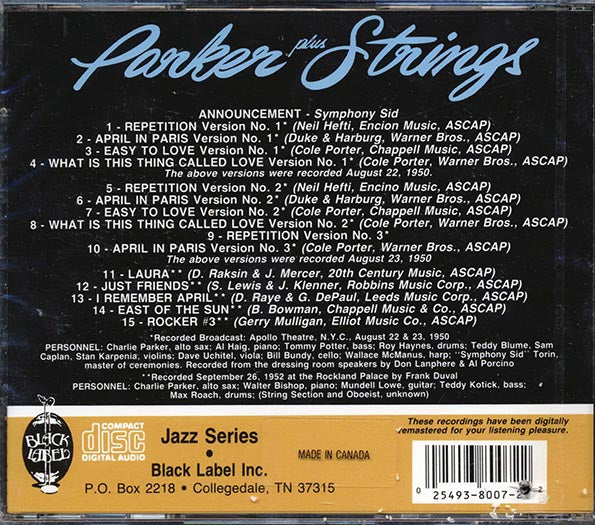 Charlie Parker Quartet - Parker Plus Strings: Charlie Parker Quartet Live In Concert (CD)