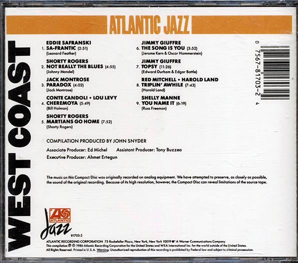 Shorty Rogers, Jack Montrose, Jimmy Giuffre, Etc. - Atlantic Jazz West Coast (CD)