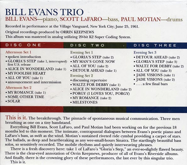 Bill Evans - The Complete Village Vanguard Recordings 1961 (26 tracks) (3xCD) (box set) (CD)